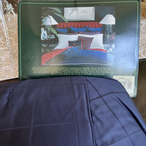 Ralph Lauren Carlisle Carnegie Windowpane Jacquard Navy Sateen King Bedskirt NIP